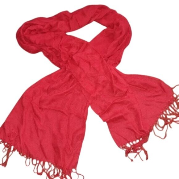 Women's One Size Stylish Red Scarf With Fringe Lightweight Shawl Wrap Pashmina - Picture 1 of 3